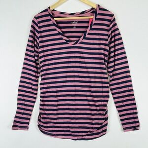NEW‎ Isabel Maternity  Women XS Blue Pink Stripe Ruched Long Sleeve Top Shirt